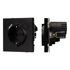 Изображение Розетка с заземлением и USB Type-A+C Arlight TENDO, черный матовый 054087